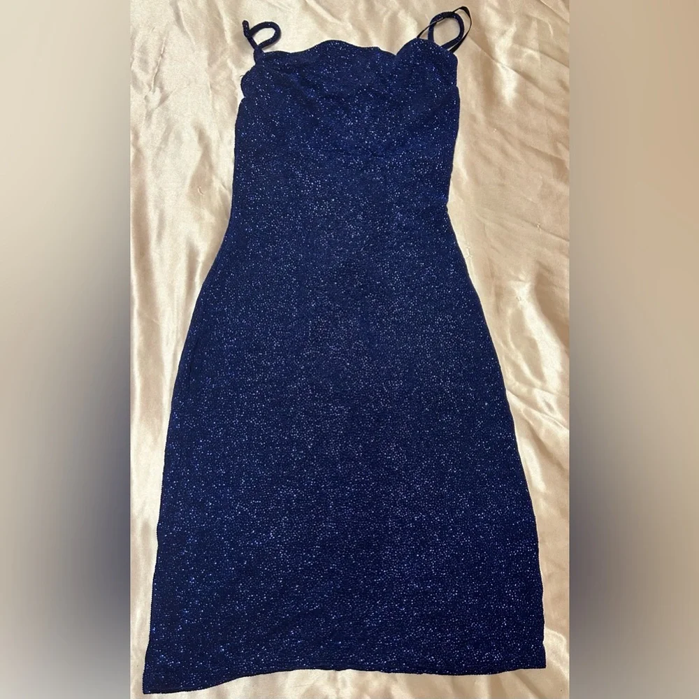 City Triangles Strapless Navy Glitter Dress - Picture 1 of 5